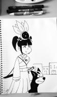 2016 artist:linaciari character:houndour character:makoto character:oddish series:original_(lina) series:pokemon traditional // Safe